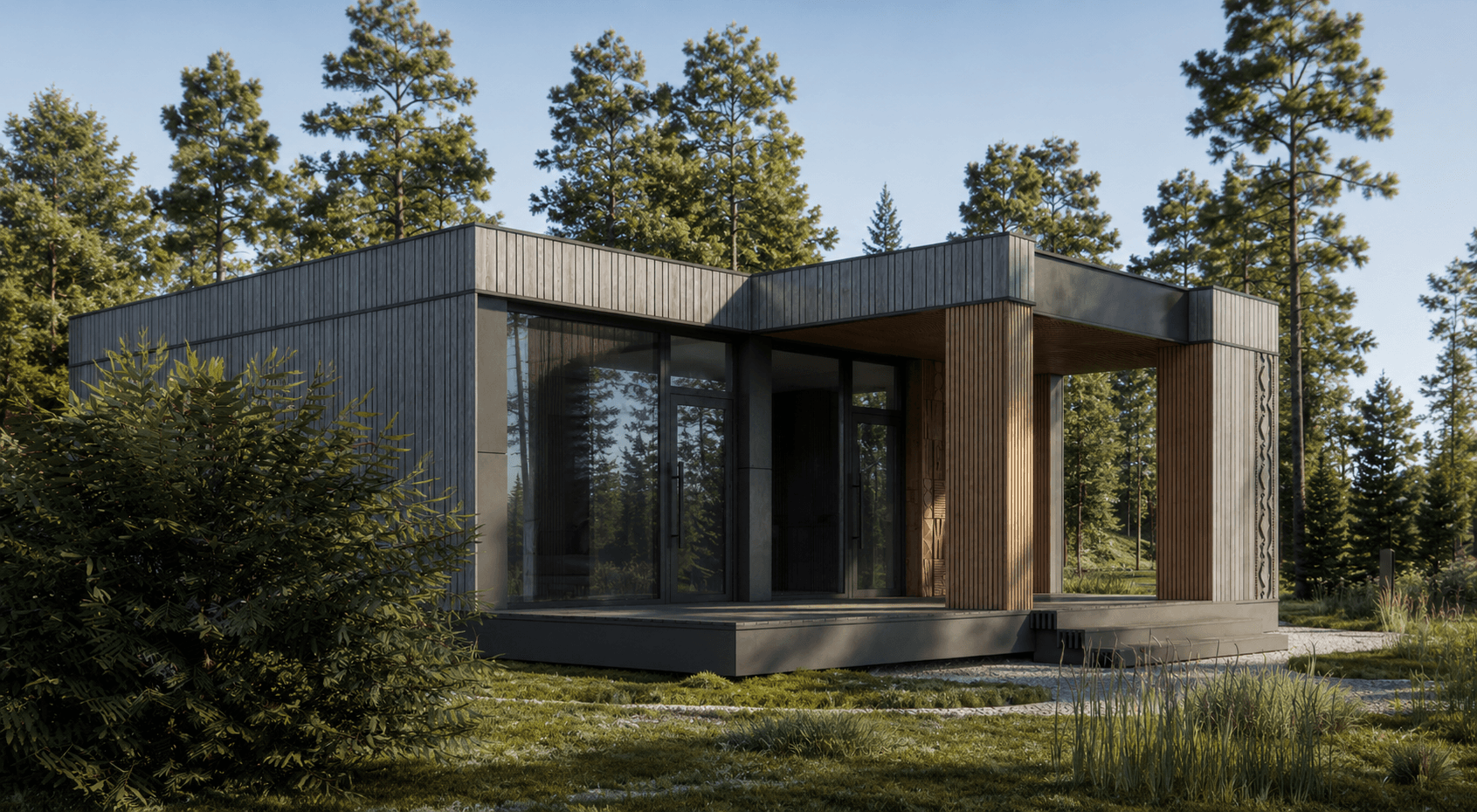 Формат дома 40 м² — загородный дом с панорамными окнами